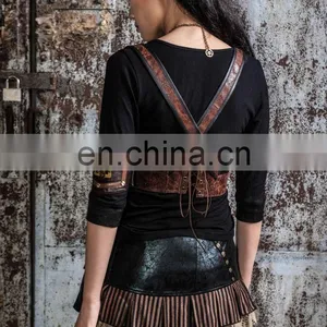 Gothic Natural Cotton Female Top With V-neck Laced Cut thumbnail-4