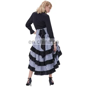 Belle Poque Striped Gathered Steampunk Vintage Gothic Style White High-Low Skirt BP000345-1 thumbnail-2