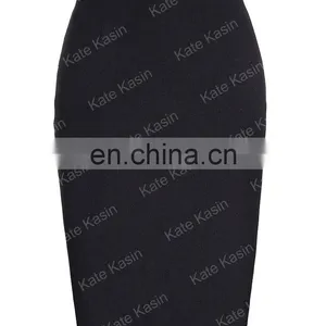 Kate Kasin High Stretchy High Waist Shirred Waist Detail Hips-Wrapped Pencil Skirt KK000278-1 thumbnail-3