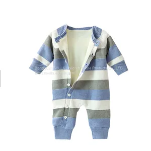 Kids Long Sleeve Knitted 100% Cotton Rib Footed Pajama Baby Girl Rompers thumbnail-2