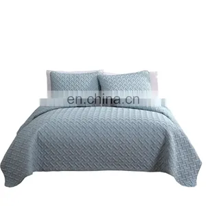 3pc Ultrasonic Embossed Solid Microfiber Queen King Size White Customized Wholesale Quilt Sets thumbnail-1