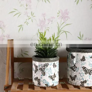 Unique Artistic Style Butterfly Pattern Embossed Design Indoor Flower Planter Archaistic White Ceramic Plants Pots for Garden thumbnail-1