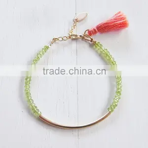 2015 Fashion New White Crystal Beads Bracelet Tassel Charm Bracelet With Brass Tube thumbnail-2