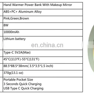 OEM Powerbank Phone Portable Charger 10000mah Smart Universal Power Bank With Makeup Mirror thumbnail-2
