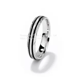 Creative 925 Sterling Silver Wedding Ring With Black Enamel of Grain in the Center European and American Popular Jewelry Men Rings Gift thumbnail-2
