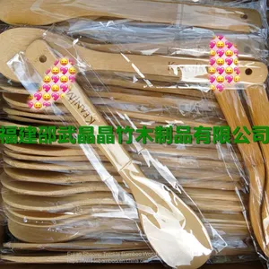 Bamboo Utensil With Colorful Handle Bamboo Cooking Spatula Set Wholesale thumbnail-2