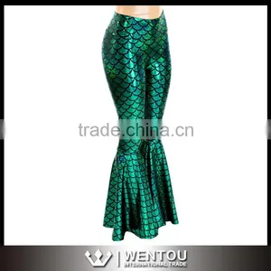 Bell Bottom Green Mermaid Scale Leggings With High Waist thumbnail-2