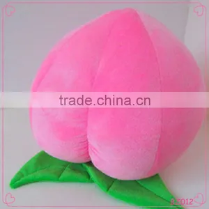 Pink Pillow With Green Leafs Cute Soft Plush Peach Pillow thumbnail-1