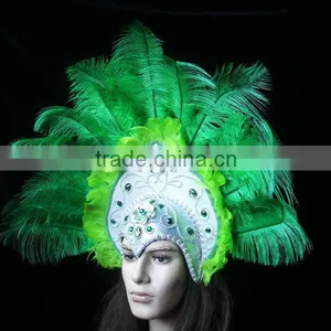 Green Ostrich Feather With Princess Headdress, Indian Headdress thumbnail-1