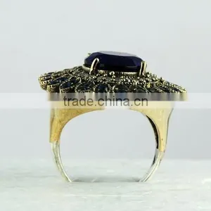 925 Sterling Silver Blue Onyx Ring With Brass, Silver Jewelry Wholesaler, Gemstone Silver Jewelry thumbnail-4