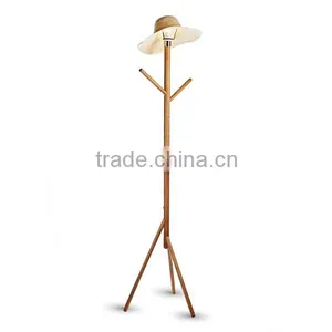 Solid Wood Tripod White Fabric Shade Floor Lamp thumbnail-1