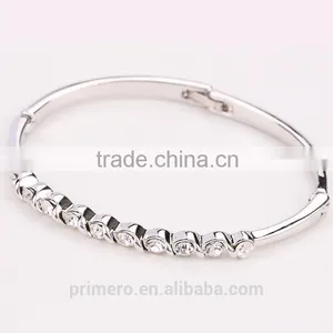Fashion Colorful Crystal Bangles Silver Gold Plated Bracelet for Women Wedding Jewelry thumbnail-3