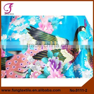 0111 Directly Factory Wholesales Woman Peacock Printed Dressing Gown Silk Kimono thumbnail-2