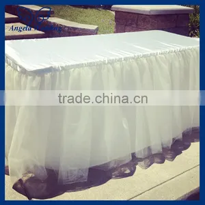 SK011C New Arrival Hot Beautiful Decorative Bridal Ruffled Wedding Ivory Organza Table Skirt thumbnail-1