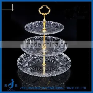 3pcs/set Clear Glass Charger Cake Plate Set With Golden Stand thumbnail-1
