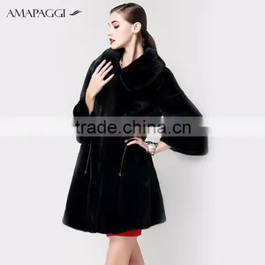 Factory Sale Black Slim Mink Fur Winter Coat for Ladies thumbnail-2