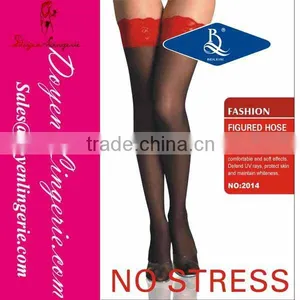 Factory Price!Sexy Sheer Black Stocking Mania With Contrast Red Lace Top thumbnail-1