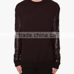Wholesale Crewneck Sweatshirts With Leather Sleeve and Sublimation Printing Body for Men thumbnail-1