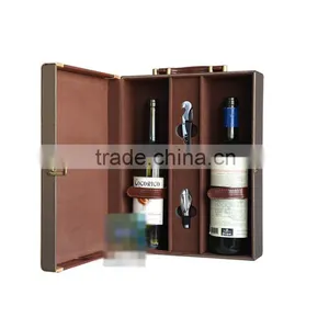 Chinese Factories Wholesale Custom High-grade PU Leather 2 Slot Wine Champagne Boxes, Brown Gift Box thumbnail-3