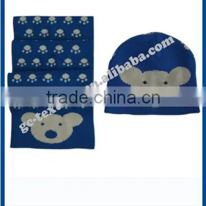 Blue Beanie and Scarf With Bear thumbnail-1