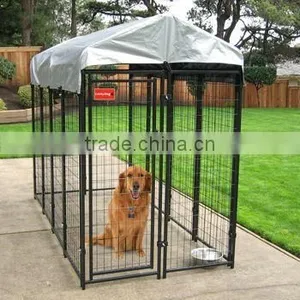 Wire Tube Welded Black Color Coated Dog Enclosure Movable Triple Dog Kennel With Roof thumbnail-3