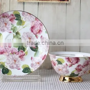 Drinkware Pink Factory Coffee Tea Porcelain Ceramic Cups Saucers Set thumbnail-1