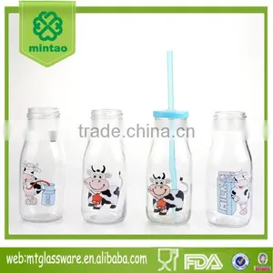 19oz Mini Small Dinner Drinking Water Glass With Lid and Straw Milk Bottle thumbnail-1