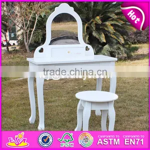 2017 New Design Youth Bedroom White Solid Wooden Dressing Table Chair W08H072 thumbnail-5