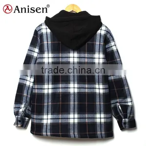 Stock Clothing Men Fleece Plaids Jacket With Hood thumbnail-2