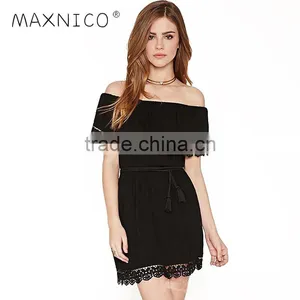 Maxnegio off Shoulder Short Sholesale Hawaiian Dresses With Lace and Tassel thumbnail-1