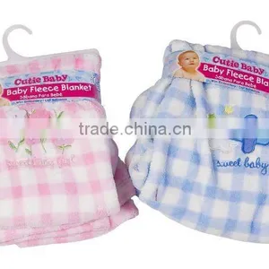 Baby Checker Print Coral Fleece Blanket/embroidered Fleece Blanket thumbnail-1