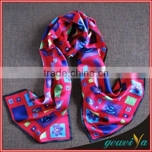 Red Flower Printing 12mm Twill Silk Maxi Scarf thumbnail-1
