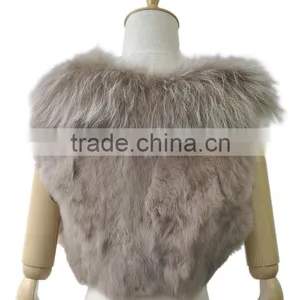 YR267 Ladies Rabbit and White Raccoon Belly Fur Vest thumbnail-3