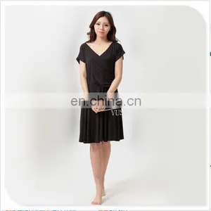 Bamboo Fiber Ladies Knee Above Summer Spring Pleated Dress thumbnail-4