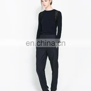 European Catchy Style Cool Long Sleeve Shoulder Sleeve Black Bodycon Knit Sweater thumbnail-1