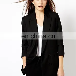 2015 Latest Fashion From China High Quality Women Coat ,Black Boyfriend Blazer Wind thumbnail-1