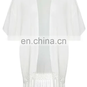 WOVEN FRINGED KIMONO Latest Beach Kimono Soft Polyester Fabric Embroidered Kimono thumbnail-3