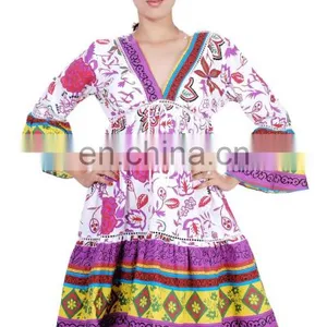 Printed Cotton Bell Sleeve Dress thumbnail-1