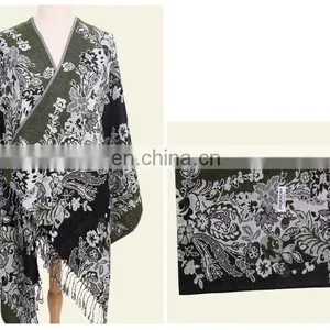 Wholesale Jacquard Vintage Pattern Bright Colored Shawl& Wrap thumbnail-3
