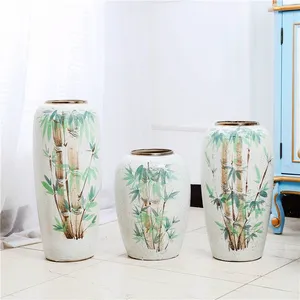 Color Paint Bamboo Hand Made Large White Ceramic Flower Vase For Living Room Decor Art thumbnail-1