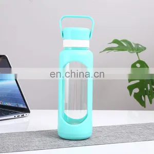 Large Capacity 25 OZ Custom Logo Glass Crystal Water Bottle With Plastic Bottle Sleeve Drinking Hot Water Bottles thumbnail-5