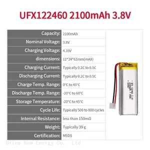 Customized Rechargeable Battery for Cordless Phone UFX 122460 2100mAh 3.8V Polymer Battery thumbnail-2
