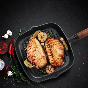 9 Inch Nonstick Grill Pan for Stove Tops Versatile Uncoated Non-stick Surface Pan Cast Iron Steak Pot Indoor Outdoor Grilling thumbnail-3