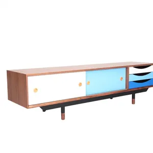 Finn Juhl 1955 Replica Arne TV Cabinet Mid Century Modern Walnut Color Colorful Sliding Door Living Room Media Console Cabinet thumbnail-1
