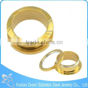 Gold Plated Surface Engraved Ear Tunnel Plugs Body Piercing Jewelry thumbnail-1