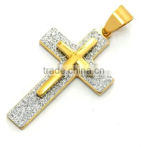 Large 18K Gold Plated Stainless Steel Christ Two Layers Jesus Cross Prayer Pendant Finish In Sand Polish Cross Pendant thumbnail-1