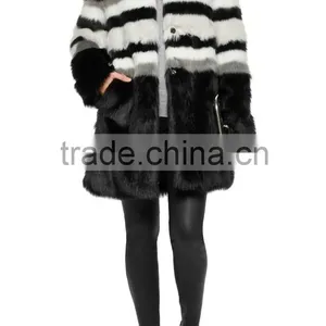 NEW Design Stripe Long Jacket Winter Women Jacket Fur Striped Faux Fur Coat thumbnail-3
