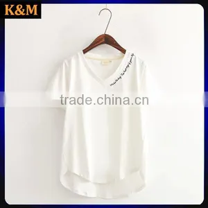 Embroidered t Shirt 180g Casual t Shirt v Neck t Shirt thumbnail-1
