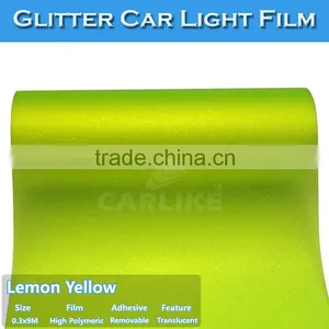 Most Populal Glitter Lemon Yellow Car Headlight Wrapping Sticker Foil thumbnail-3