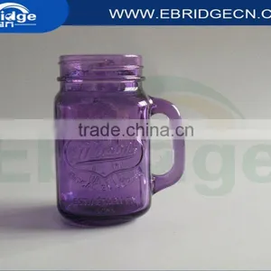 16oz Purple Square Wide-mouth Glass Mason Jar With Handle for Drinking, Glass Tea Mug thumbnail-1